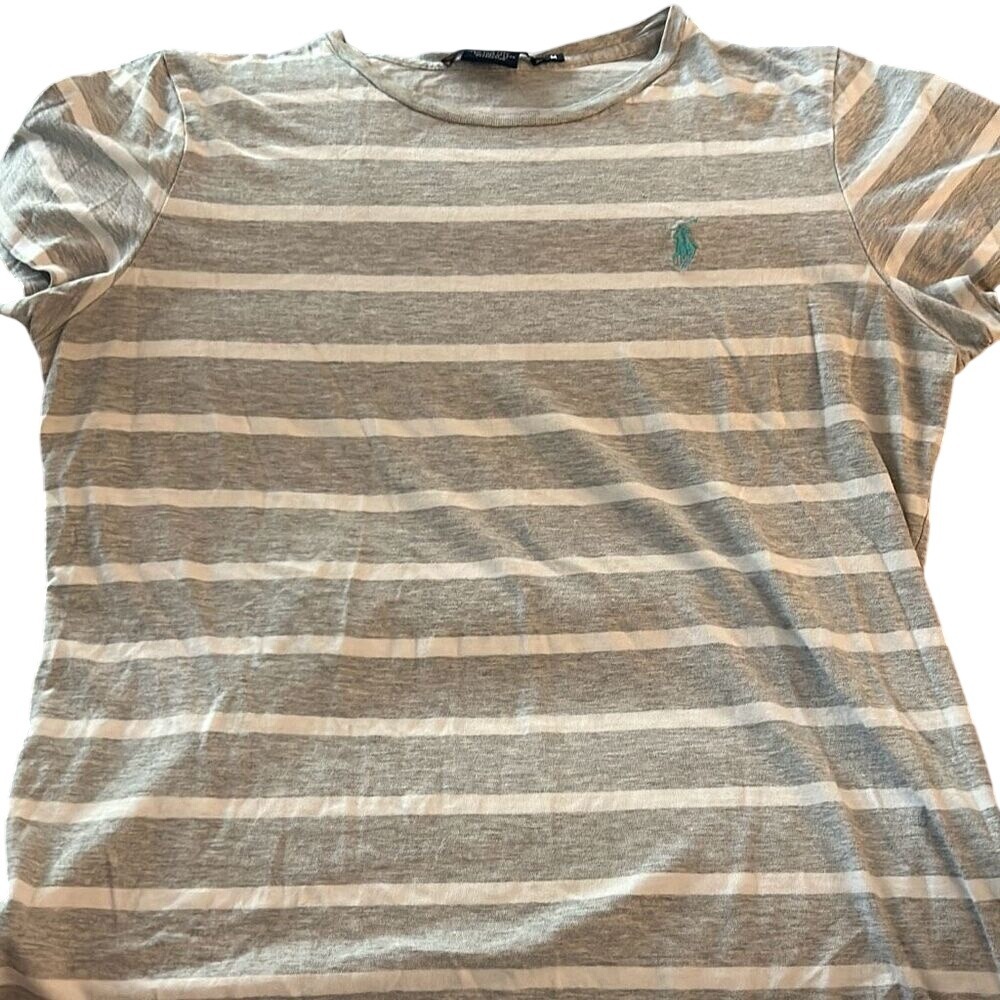 Ralph Lauren Sport Striped T Shirt‎ Gray White Cotton Short Sleeve Crew Neck M